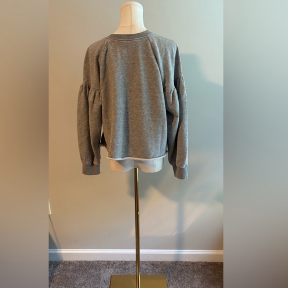A.L.C. Gilmore Puffed Sleeve Rolled Hem Cropped Heather Gray Sweatshirt Sz Lg - Picture 5 of 6